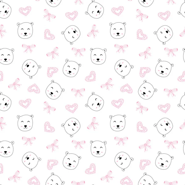 Cute Nursery Seamless Pattern Isolated White Background Bear Animal Doodle — Stock Vector