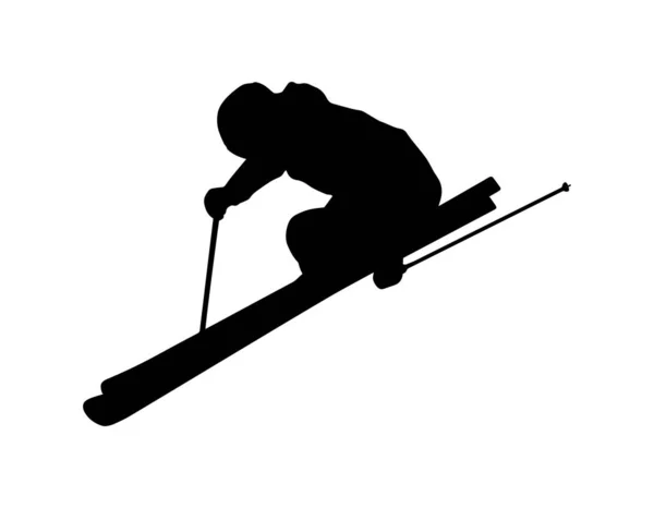 Векторная Простая Фигура Лыжника Силуэт Тени Плоская Черная Икона Изолирована — стоковый вектор