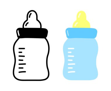 Baby bottle icon vector set. Cartoon and outline logo design element. 