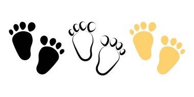 Baby footprints doodle silhouette icon set. Hand drawn foot print emblem.