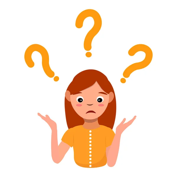 Confused Woman Face Simple Flat Vector Illustration Question Dilemma Problem — Stock Vector