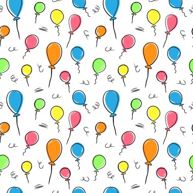 Cartoon seamless pattern with colorful balloons isolated on white background. Simple doodle vector wallpaper design for kids. Fabric print template.