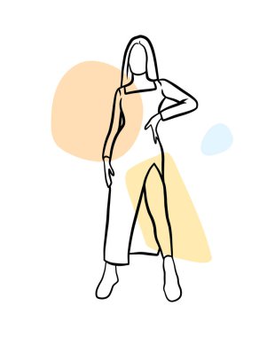 Soyut taslak kadın yüzü posteri. Basit vektör el çizimi. Moda güzellik baskısı. Çizgi sanat vücut portresi.