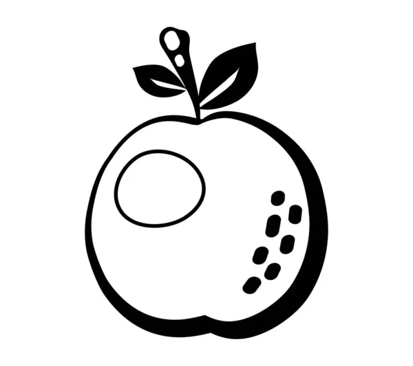 Ícone Preto Frutas Apple Isolado Fundo Branco Doodle Emblema Vetor — Vetor de Stock