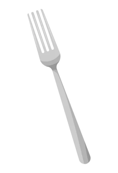 白い背景アイコンに隔離されたフォーク食器 漫画の銀キッチン食べるツールシルエット 平面図ベクトル図 — ストックベクタ