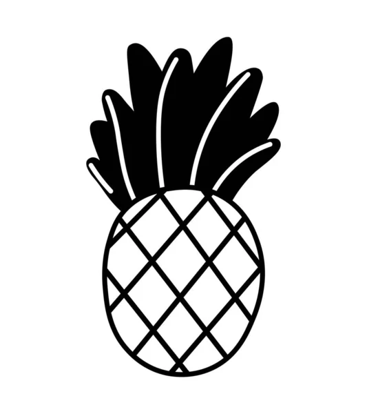 Czarna Ikona Owoców Ananasowych Odizolowana Białym Tle Doodle Prosty Emblemat — Wektor stockowy