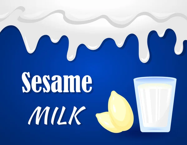 Gerçekçi Çizgi Film Bitki Sütü Afişi Renkli Susam Sütü Çizimi — Stok Vektör
