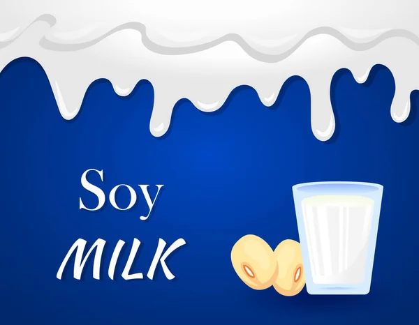 Realistiska Tecknad Växt Mjölk Banner Färgglada Sojamjölk Vektor Illustration Glas — Stock vektor
