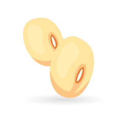 Gerçekçi çizgi film soya fasulyesi ikonu. Beyaz arkaplanda izole edilmiş fasulye tohumu ile renkli vektör çizimi.