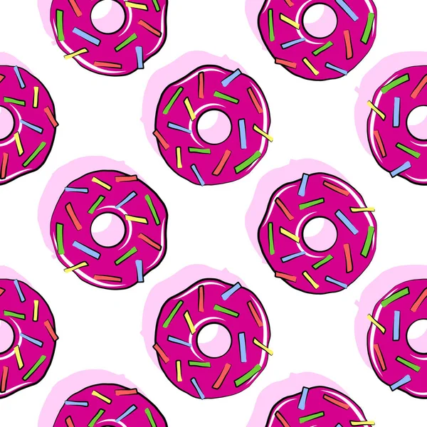 Donut Süßspeisen Vektor Nahtlose Muster Flache Cartoon Hintergrundvorlage Stoffdruck Tapetendesign — Stockvektor