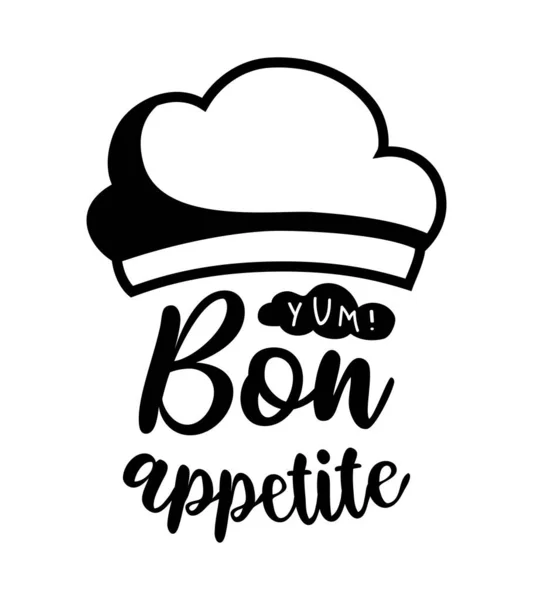 Handwritten Kitchen Poster Lettering Cute Bon Appetite Phrase Card Shirt — Stock Vector