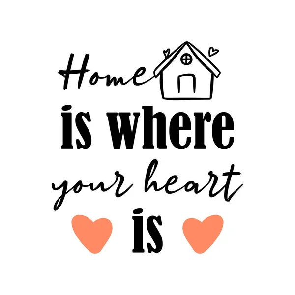 Handwritten Home Your Heart Phrase Lettering Cute Greeting Poster Entrance — Stock Vector