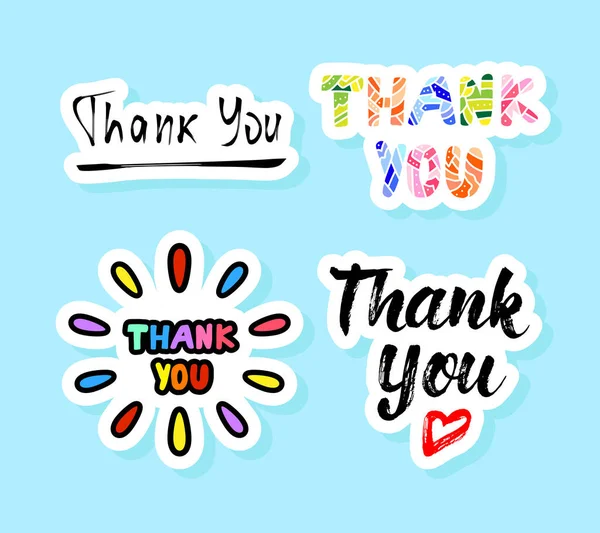 Набор Стикеров Поздравительных Открыток Симпатичный Векторный Рисунок Этикетке Thank You — стоковый вектор