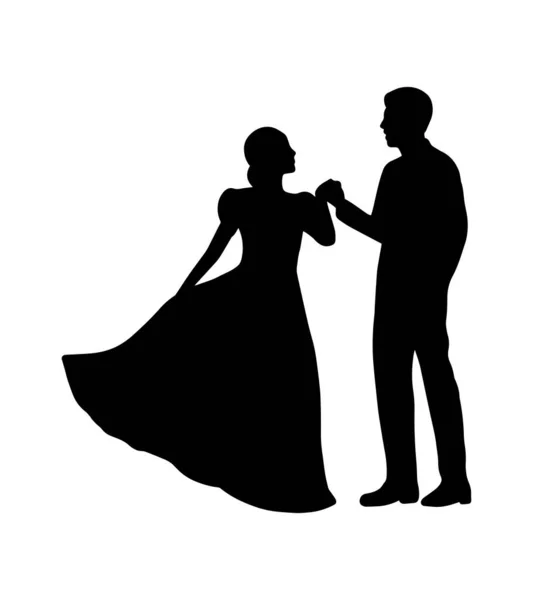 Düğün silueti izi. Damat ve gelin, çift vektör ikonunu sever. Siyah basit insanlar şekil verir, şekil verir.