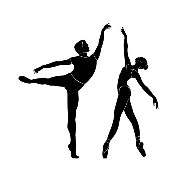 Balett Dansare Par Set Helkroppsform Vektor Isolerad Skugga Enkel Svart — Stock vektor