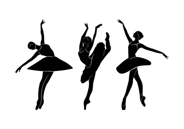 Balett Dansare Full Kroppsform Vektor Isolerad Skugga Ikon Set Enkel — Stock vektor