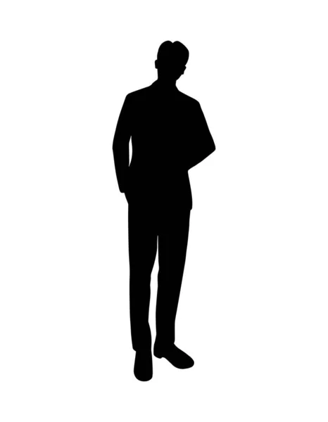 Man Silhouet Pictogram Geïsoleerd Witte Achtergrond Zwarte Zakenman Pak Schaduwvorm — Stockvector