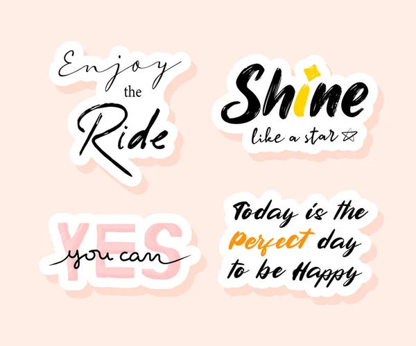 Motivational Lettering Phrase Sticker Set Cute Vector Notebook Label Clip — Stock Vector