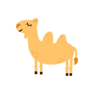 Karikatür deve hayvanı beyazda izole edilmiş. Şirin karakter, vektör hayvanat bahçesi, vahşi yaşam posteri.. 