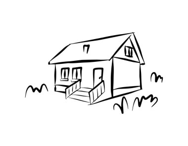 Çizgi çizgisi sanat evi. Tatil evi, banliyö bölgesi ve el çizimi konut piyasası markalaştırma vektör illüstrasyon bina hattı, ev çizelgesi.