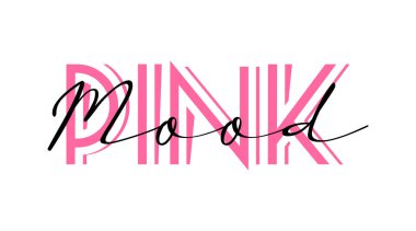 Pembe ruh hali ifadesi, elle çizilmiş harfler. Göğüs kanseri farkındalığı konsepti.