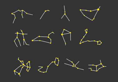 Doodle el çizilmiş zodyakal takımyıldız simgesi seti.