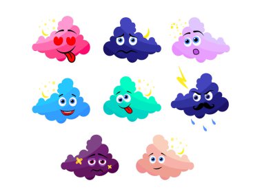 Farklı şirin bulut çizgi film maskot seti.