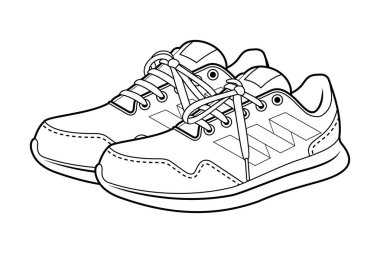 Bir çift ayakkabı ayakkabı vektörü. siyah çizgi spor ayakkabıları şablon ana hatları, vektör illüstrasyonu.