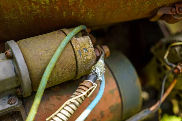 Eski Paslı Traktör Detayları Pas Tozla Kaplı Yakın Çekimler Klasik — Stok fotoğraf