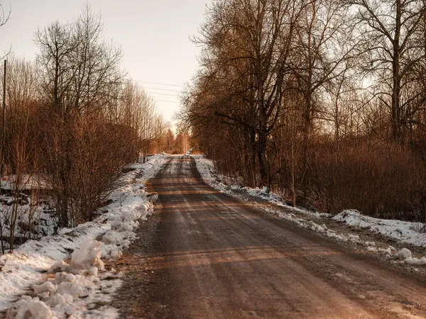 冬季道路被冰雪覆盖的景观 — 图库照片