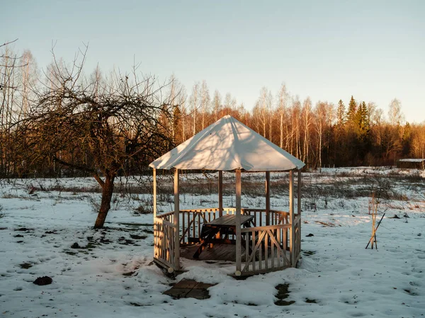 Landsbygdslandskap Kallt Vinterdag Med Snö Och Fryst — Stockfoto
