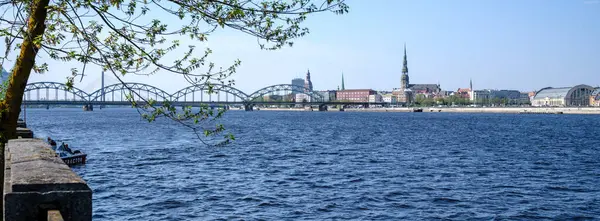 Panorama View City Riga Latvia River Daugava — Stock Photo, Image