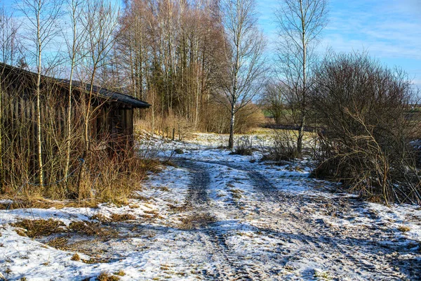 Campi Agricoli Ghiacciati Inverno Con Neve Acqua Fredda — Foto Stock