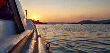 Dramatic Seascape Morning From a Ship, Hills in the Background, Adriatic Sea, Croatia