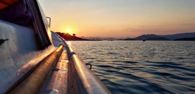 Panoramic Seascape Morning From a Boat, Hills in the Background, Adriatic Sea, Croatia