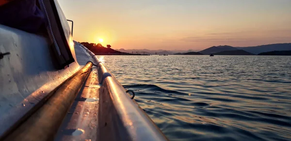 Dramatic Seascape Morning From a Boat, Hills in the Background, Adriatic Sea, Croatia
