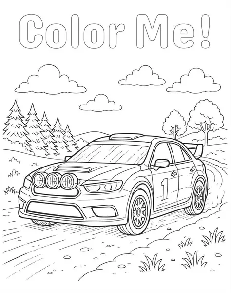 Bir numaralı ralli arabasının siyah ve beyaz renkli sayfası arka planda dağları, ağaçları ve tezahürat yapan izleyicileri olan kayalık bir orman yolunda yarışıyor..