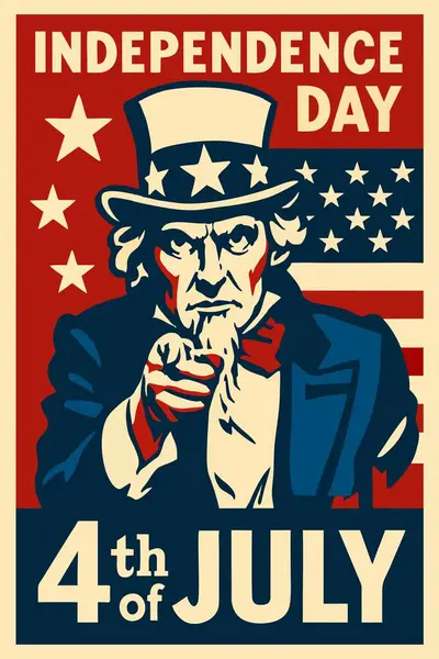 Sam Amca 'nın gösterişli olduğu klasik tarz Bağımsızlık Günü posteri. Seni ve InDEPENCE GÜN' ü kırmızı, beyaz ve mavi vatansever tasarımı istiyorum..