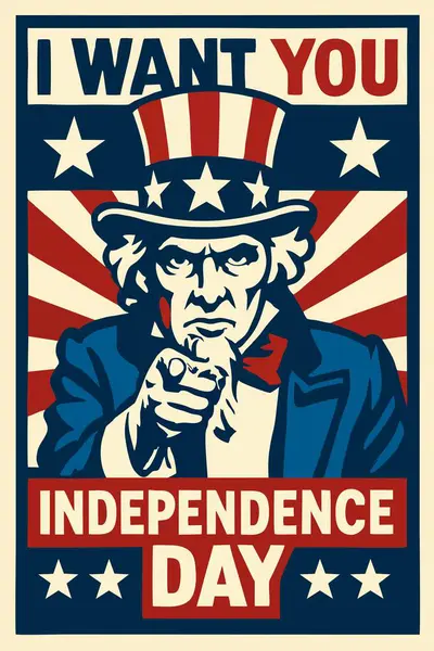 Sam Amca 'nın gösterişli olduğu klasik tarz Bağımsızlık Günü posteri. Seni ve InDEPENCE GÜN' ü kırmızı, beyaz ve mavi vatansever tasarımı istiyorum..