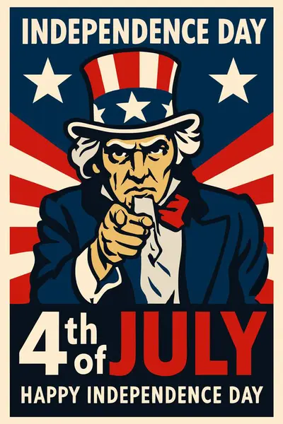 Sam Amca 'nın gösterişli olduğu klasik tarz Bağımsızlık Günü posteri. Seni ve InDEPENCE GÜN' ü kırmızı, beyaz ve mavi vatansever tasarımı istiyorum..