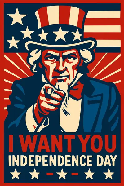 Sam Amca 'nın gösterişli olduğu klasik tarz Bağımsızlık Günü posteri. Seni ve InDEPENCE GÜN' ü kırmızı, beyaz ve mavi vatansever tasarımı istiyorum..