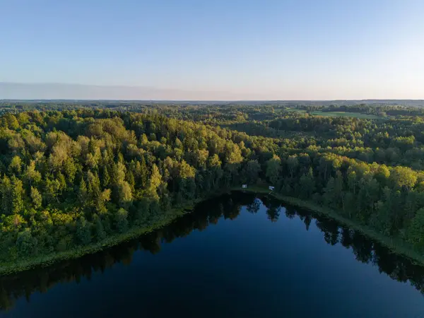 Yoğun yeşil ormanlarla çevrili sakin bir göl manzarası doğanın sakin güzelliğini yansıtıyor..