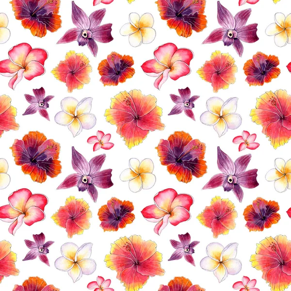 Patrón Sin Costura Floral Tropical Con Flores Acuarela Como Plumeria —  Fotos de Stock