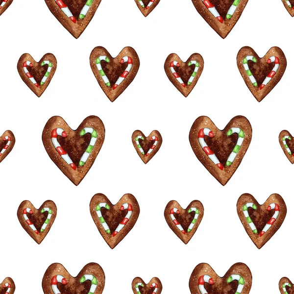 Acuarela Lindo Corazón Jengibre Diseño Patrón Navidad Papel Digital Sin —  Fotos de Stock