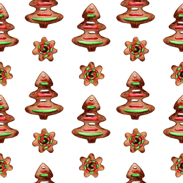 Υδατογραφία Χαριτωμένο Μελόψωμο Χριστουγεννιάτικο Δέντρο Σχέδιο Μοτίβο Απρόσκοπτη Ψηφιακό Χαρτί — Φωτογραφία Αρχείου