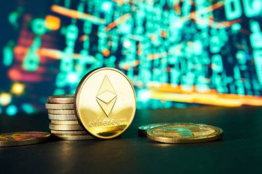 Ethereum kripto para birimleri ve arkaplan grafik istatistikleri