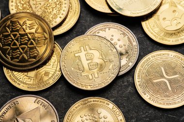 Çeşitli altın kripto para birimleriyle çevrili bitcoin