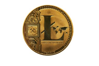Altın Litecoin kripto para birimi beyaza izole edildi