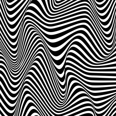 Kusursuz desen. Op art monokrom dalgası. Çizgili çizgiler. Optik illüzyon bozulmuş dalga