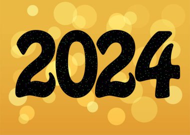 2024 'ü sanatsal bir yetenekle karşılıyoruz! 2024 numaralı cesur siyah, heyecan verici yeni yıl için canlı sprey dekoru ile süslenmiş. Açık bulanık parlak sarı arkaplan. Kutlamaya hazır olun.!